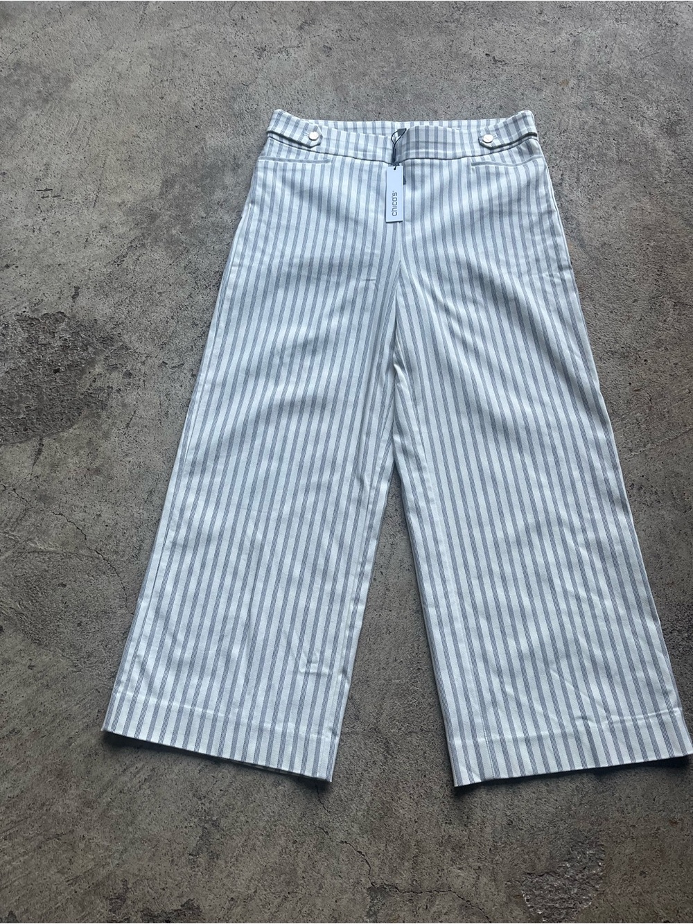 Chico's Light Blue & White Striped Wide-Leg Chinos